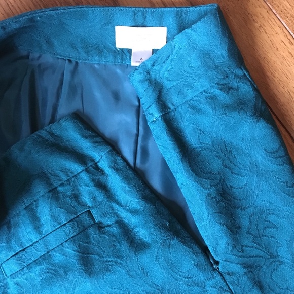 Ann Taylor LOFT Teal Green Damask Mini Skirt 6 - Picture 6 of 7